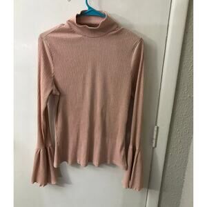 SHEIN Curve Flounce Sleeve Pink Sparkly Turtleneck Sweater 1XL Coquette Girl